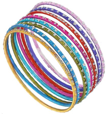 Bracelet Bangle Bright Multi Colored Sparkle Glitter Set 8 Thin Metal Bracelets for sale online | eBay