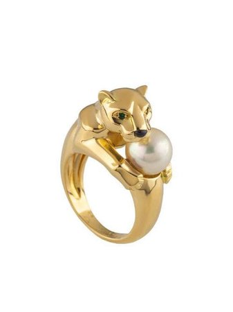 Shop Cartier pre-owned 18kt yellow gold Panthère pearl ring with Express Delivery - Farfetch