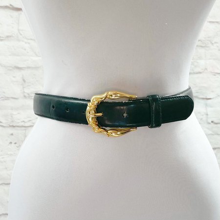 Vintage 90s Leather Belt Black Gold Buckle Liz Claiborne M | Etsy