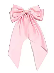 Amazon.com : Women Big Bow Barrettes Girl's Satin Hairclips Long Ribbon Hair Pins For Party (Pink) : Beauty & Personal Care