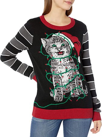 Ugly Christmas Sweater Company Women's Assorted Pullover Xmas Sweaters with Multi-Colored LED Flashing Lights, Cayenne Light-Up Reindeer Wreath, XL at Amazon Women’s Clothing store