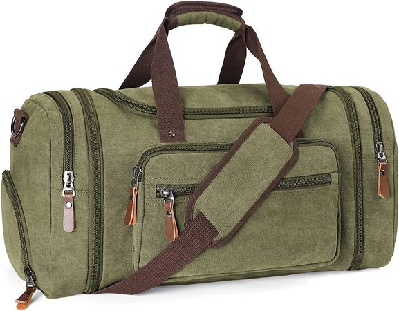 Amazon.com | Canvas Duffel Bag for Men 45L/55L Travel Tote Duffle Overnight Weekender Bag with Shoe Compartment (Army Green) | Travel Duffels