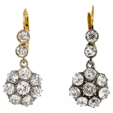 Antique Victorian Diamond Cluster Earrings For Sale at 1stDibs