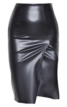 Black Faux Leather Extreme Split Midi Skirt | PrettyLittleThing