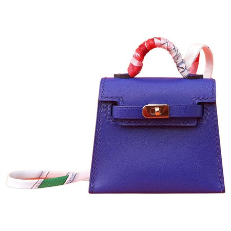 Hermès Mini Kelly Twilly Bag Grigri Pendant Charm Blue Electric Ghw