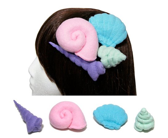 Kawaii Plushy Mermaid Seashell Hair Clips Four Shells and | Etsy