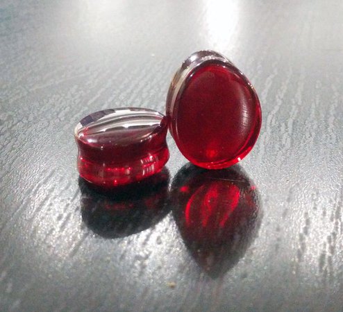 Pair Solid Color Red Glass Teardrop Double Flared Saddle Plugs | Etsy