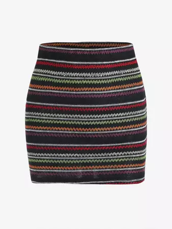 ZAFUL Rainbow Zig Zag Knitted Mini Bodycon Skirt In BLACK | ZAFUL 2024