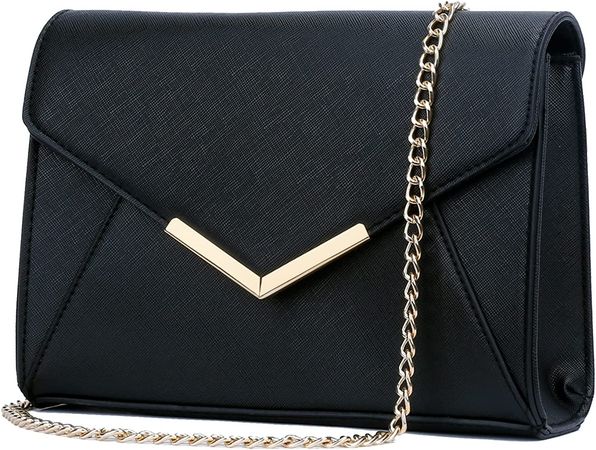 KKXIU Women Elegant Faux Leather Evening Envelope Clutch Purse Foldover Bags for Party Wedding Prom (A-Black): Handbags: Amazon.com