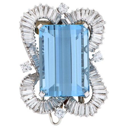 Boucheron, 32.5 Carat Rectangular Cut Aquamarine Diamond Platinum Brooch
