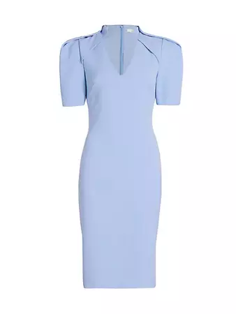 Shop Badgley Mischka V-Neck Puff-Sleeve Midi-Dress | Saks Fifth Avenue