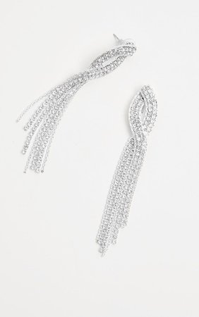 Silver Diamante Twist Tassel Earrings | PrettyLittleThing USA