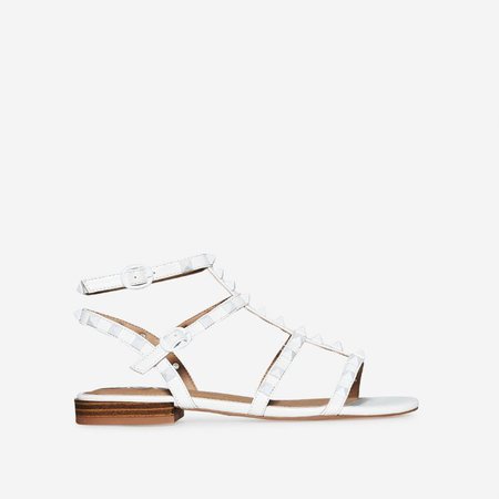 Paisley Studded Detail Gladiator Sandal In White Faux Leather