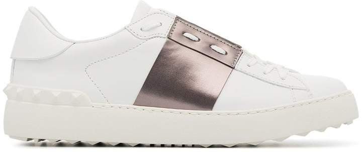 white and metallic bronze garavani open leather sneakers
