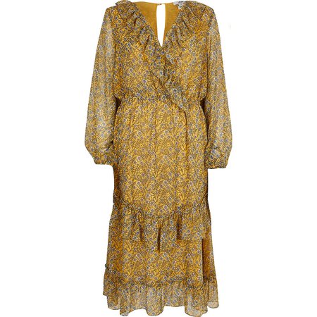 Yellow floral print frill wrap dress - Swing Dresses - Dresses - women