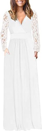 Amazon.com: PYGFEMR Women's Lace Long Sleeve Maxi Dress V Neck Wrap Waist Maxi Dresses with Pockets 2022 New : Clothing, Shoes & Jewelry