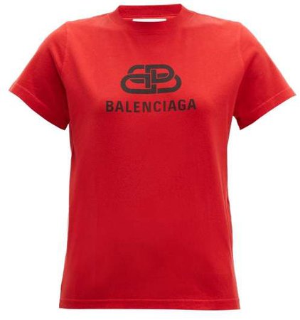 Bb Logo Print Cotton T Shirt - Womens - Red
