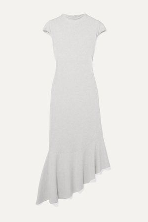 Light gray + NET SUSTAIN asymmetric ruffled ribbed cotton and modal-blend jersey dress | aaizél | NET-A-PORTER