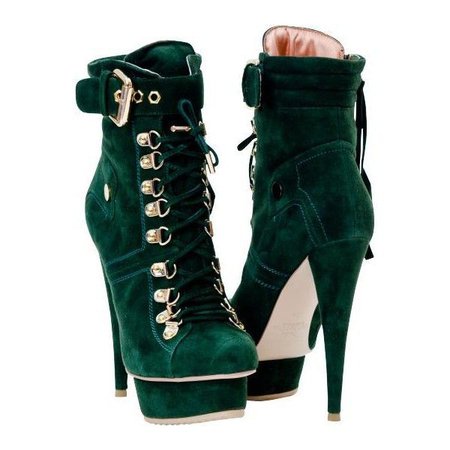 Emerald Green Suede Ankle Boot Heels