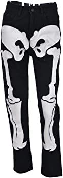 Women's Graphic Patten Halloween Jeans Black Skeleton Print Elastic Waist Long Aesthetic Pants 90s Vintage Streetwear (Black, Small) at Amazon Women's Jeans store