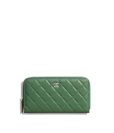 Classic Long Zipped Wallet, lambskin, green - CHANEL