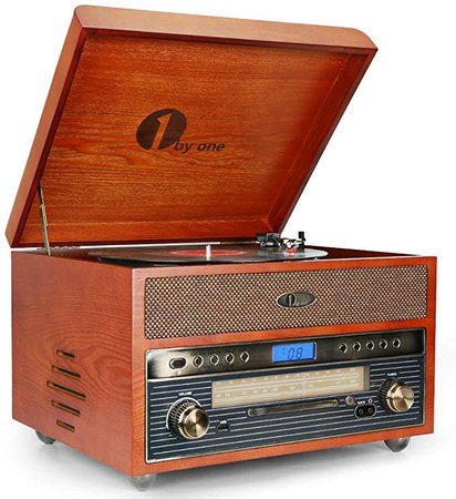 1 BY ONE Nostalgic Wooden Turntable Wireless Vinyl Record Player with AM/FM, CD, MP3 Recording to USB,AUX Input for Smartphones&Tablets and RCA Output: Amazon.ca: Electronics