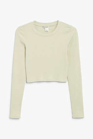 Ribbed long-sleeve top - Light green - Cropped tops - Monki WW