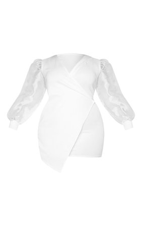 Plus White Organza Sleeve Wrap Dress | PrettyLittleThing USA