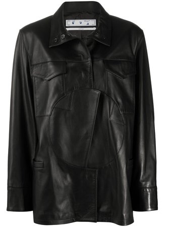 Shop Off-White circle panel buttoned leather jacket with Express Delivery - FARFETCH