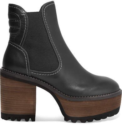 Erika Leather Platform Ankle Boots - Black