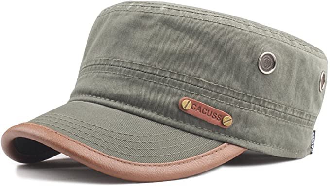 CACUSS Men's Cotton Army Cap Cadet Hat Military Flat Top Adjustable Baseball Cap(Olive Green) at Amazon Men’s Clothing store
