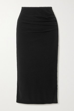 Gathered Crepe Midi Skirt - Black