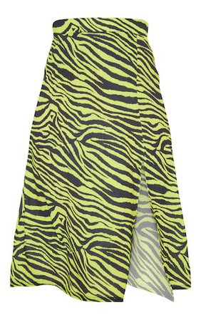 Neon Zebra Print Floaty Midi Skirt | Skirts | PrettyLittleThing USA