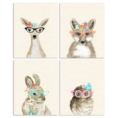 The Kids Room by Stupell Woodland Critters with Cat Eye Glasses 4pc Wall Plaque Art Set, 10 x 0.5 x 15 - Walmart.com