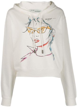 illustrated face print hoodie