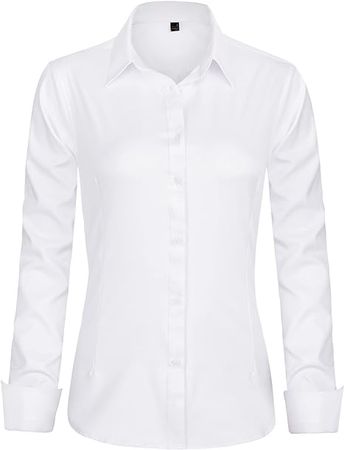 J.VER Womens Dress Shirts Long Sleeve Button Down Shirts Wrinkle-Free Stretch Regular Fit Solid Work Blouse White Small at Amazon Women’s Clothing store