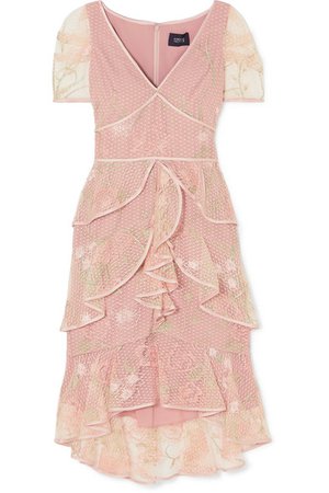Marchesa Notte | Tiered satin-trimmed embroidered tulle dress | NET-A-PORTER.COM