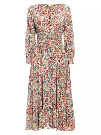 Shop Shoshanna Pauline Floral Buttoned Midi-Dress | Saks Fifth Avenue