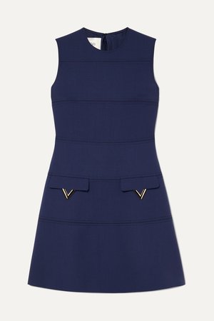 Blue Embellished grain de poudre wool dress | Valentino | NET-A-PORTER