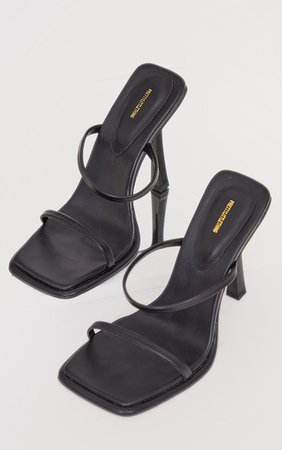 Black Wide Fit Double Strap Toe Edge Heel Mules | PrettyLittleThing