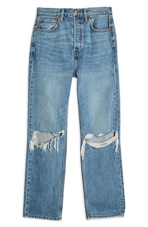 Topshop Ripped High Waist Dad Jeans blue