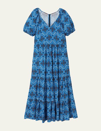 V-Neck Midi Dress - Mosaic Blue, Poppy Bloom | Boden US