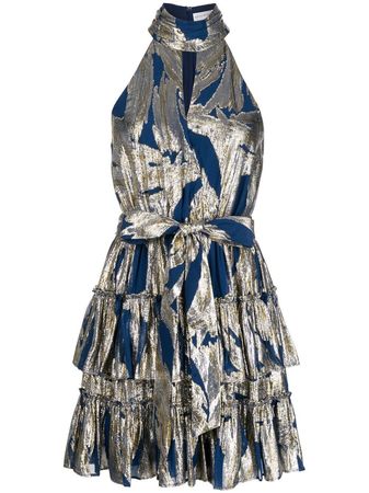 Rebecca Vallance Navarro metallic-print Ruffled Mini Dress - Farfetch