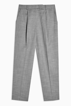 Grey Pleat Tapered Trousers | Topshop