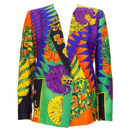 1990s Gianni Versace Multi Colour Baroque Print Jacket