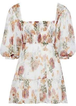 Shirred Floral-print Silk-georgette Mini Dress