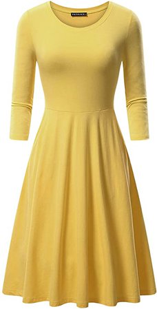 FENSACE Womens 3/4 Sleeves Round Neck Casual A-line Flare Cotton Midi Skater Dress at Amazon Women’s Clothing store