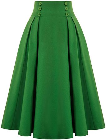 Amazon.com: Belle Poque Women Solid Color Button Decorated Flared A-Line Skirt Green,Medium : Clothing, Shoes & Jewelry