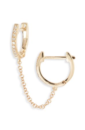 EF Collection Single Mini Diamond Double Chain Huggie Hoop Earring | Nordstrom