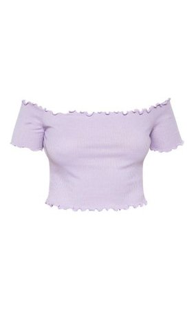 Lilac Short Sleeve Frill Edge Bardot Top | PrettyLittleThing